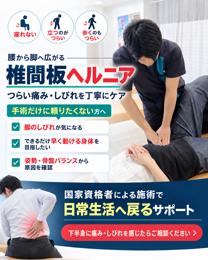 椎間板ヘルニアによる激痛・しびれを改善 整骨院元 光の森院