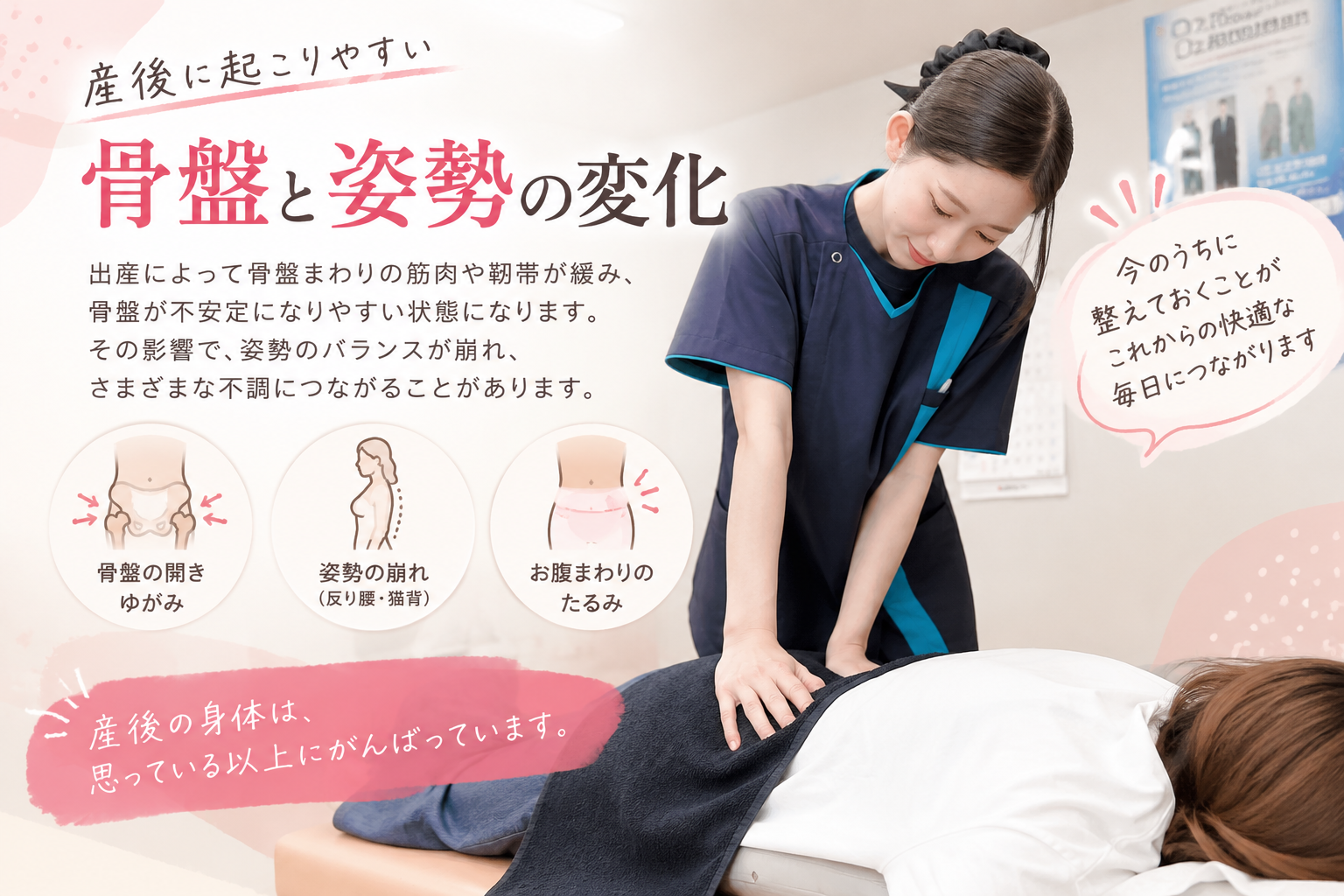 産後に起こりやすい骨盤・姿勢タイプ