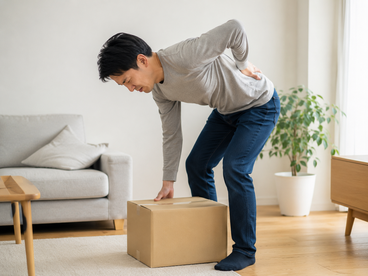 腰に負担がかかりやすい生活場面のイメージ